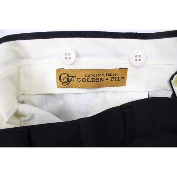 Vintage 90s Streetwear Mens 32x32 Pleated Cuffed Wide Leg Wool Chino Pants Black